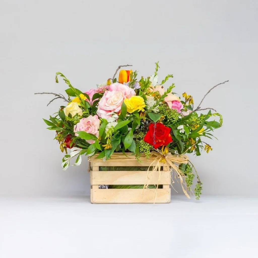 Wooden Crate Flower Arrangement